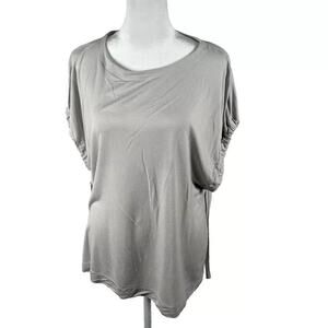 LOFT Lounge Grey Stretch Relaxed Fit Short Sleeve Top Blouse Medium Casual